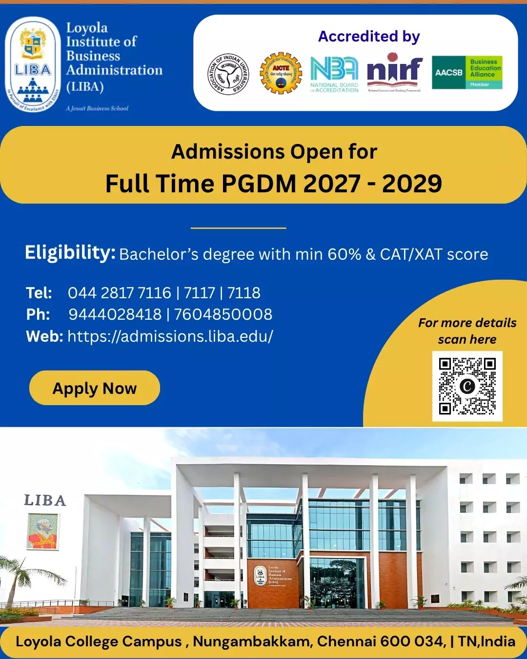 Loyola Institute of Business Administration (LIBA) Opens Admissions for Flagship Full-Time PGDM Program (Batch F27)